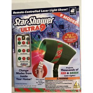 Star Shower Ultra 9 Christmas Laser Projector Red Green W/ Remote Light Show NEW